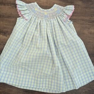 Ladybug smocked girl's dress 9M infant plaid in good used condition 🐞